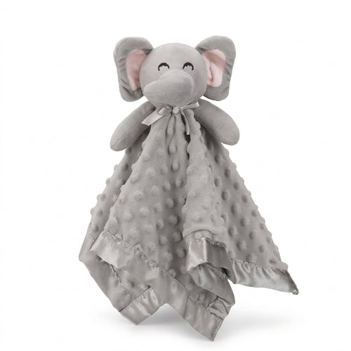 Doudou Éléphant Clairen - doudou bébé éléphant gris minky avec bordure satinée